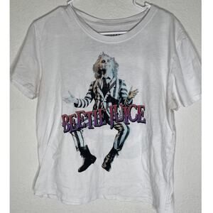 Beetlejuice T Shirt Women's LARGE, Tim Burton White 1980s Movie P1